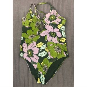 AERIE GREEN FLORAL STRAPY BACK ONE PIECE - XL REG